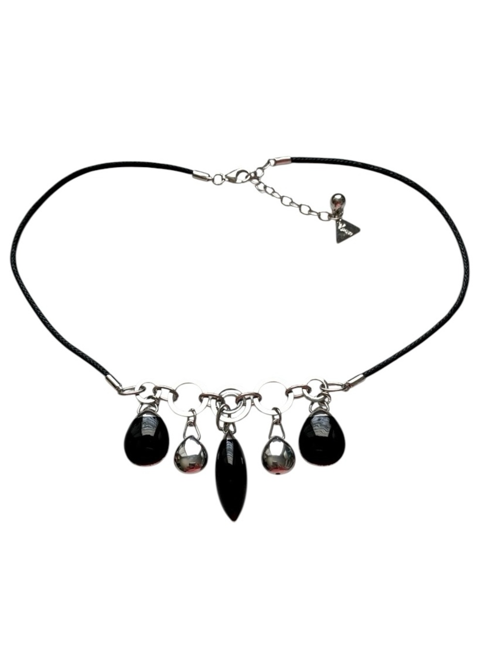 VORENO Sterling Silver Two Tone Beaded Cord Necklace 925 Stamped